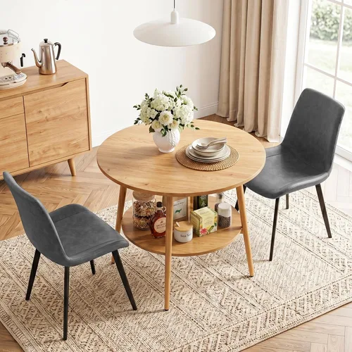 Vista 14 de HIPIHOM Farmhouse Round Oak Dining Table, 31.5 Inch Steel Legs for 2-4