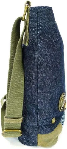 Vista 3 de Chala Parche cruzado para mujer, bolso de mensajero de lona de mezclilla azul