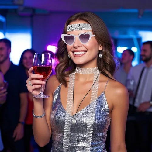 Vista 8 de Juego de accesorios de discoteca de los años 70 para mujer, bufanda de lentejuelas de discoteca