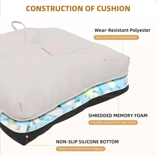 Vista 2 de RACE LEAF Cojines para sillas de comedor, paquete de 4 unidades, almohadillas de espuma viscoelástica para sillas de cocina con lazos y respaldo