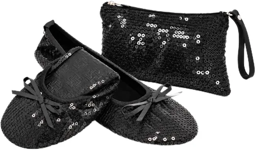 Vista 14 de Silky Toes Zapatos planos plegables para mujer, zapatos de ballet para A-Negro