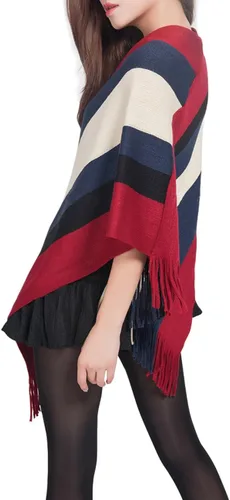 Vista 3 de Dahlia Mujer Poncho de puntoCuello en V Houndstooth Tassel Cape