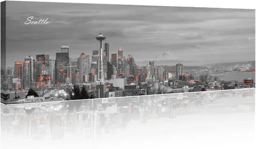 Vista 8 de 3 paneles de Atlanta Skyline vista de la ciudad en blanco y negro, imágenes panorámicas de edificio de ciudad, decoración de pared para sala