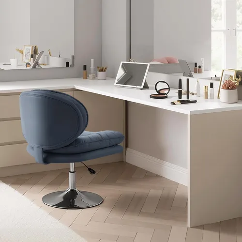 Vista 4 de MCombo Silla giratoria sin brazos con ajuste de altura, silla de tocador tapizada de tela tecnológica con base redonda de metal y asiento de doble