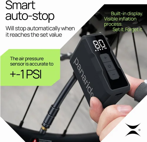 Vista 5 de Mini bomba de bicicleta, mini bomba eléctrica de bicicleta de 120 PSI, 4.23 oz, parada automática inteligente, precisión de ± 1 PSI, bomba eléctrica