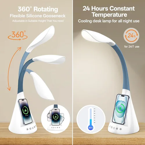 Vista 4 de Lámpara de escritorio LED con control táctil y cuello de cisne de 360 grados, 9 modos de iluminación con 5 colores RGB para luz de lectura en casa