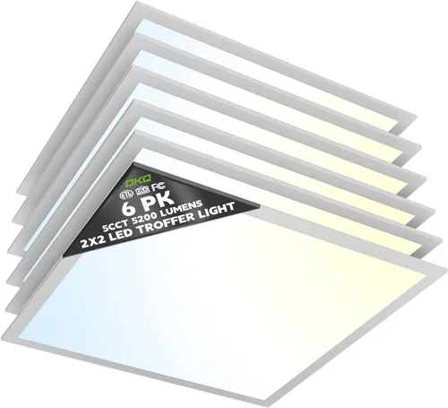 Vista 8 de OKQ - Lámpara LED de panel plano de 2 x 4 pulgadas, 5 CCT 3000K-6500K ajustables y 5 vatios seleccionables, 0-10 V regulable, luz de techo LED