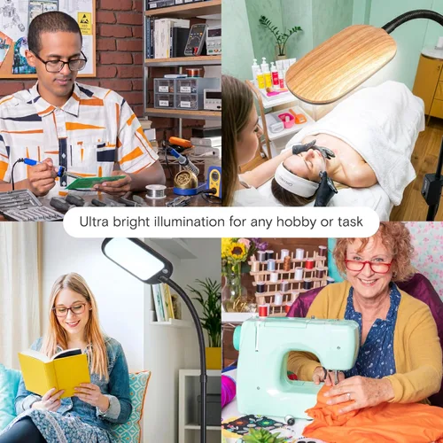 Vista 7 de Brightech Litespan - Lámpara de pie LED delgada, luz de lectura moderna sobre silla para salas de estar y oficinas, alta con cuello de cisne Madera