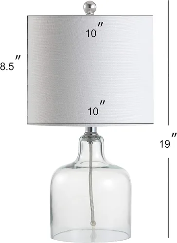 Vista 3 de JONATHAN Y Lámpara de mesa de cristal transparente de 19 pulgadas para sala de estar, dormitorio, pantalla de tambor de lino blanco, moderna lámpara