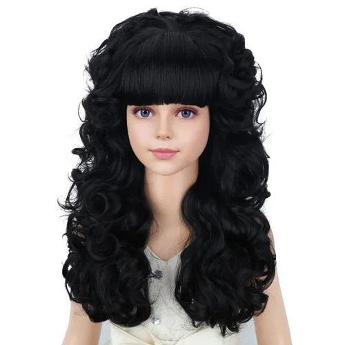 Vista 2 de PATTNIUM Pelucas vintage de colmena negra para niñas, peluca rizada negra K-negro