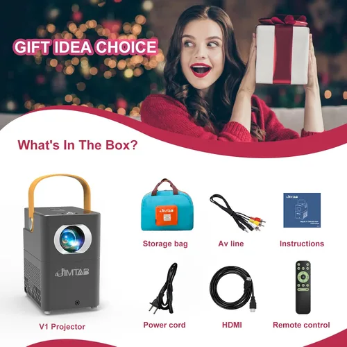 Vista 7 de Proyector portátil WiFi Bluetooth, JIMTAB V1 proyector para exteriores Full HD 1080P compatible, mini proyector de película con bolsa de transporte