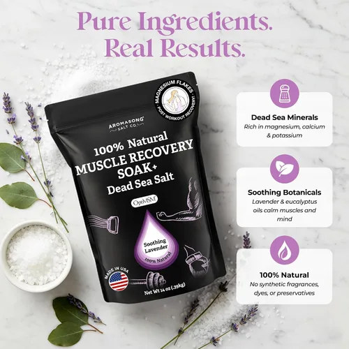 Vista 2 de Aromasong Baño de recuperación muscular de 3 libras, sal de baño natural con sal del mar muerto, MSM puro, copos de magnesio y aceites esenciales