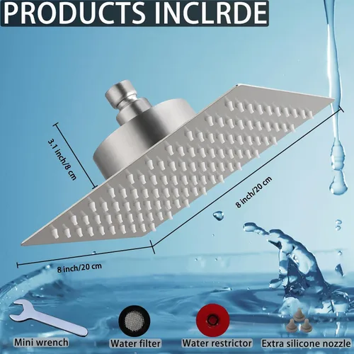 Vista 7 de Cabezal de ducha filtrado, cabezal de ducha de alta presión de acero inoxidable con cartucho de filtro de agua dura de 15 etapas para eliminar
