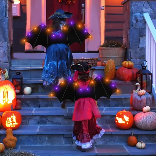 Vista 5 de Kids Halloween LED Bat Wings Backpack Costume with Lights Elastic Straps Vampire Costume Accessories Decor