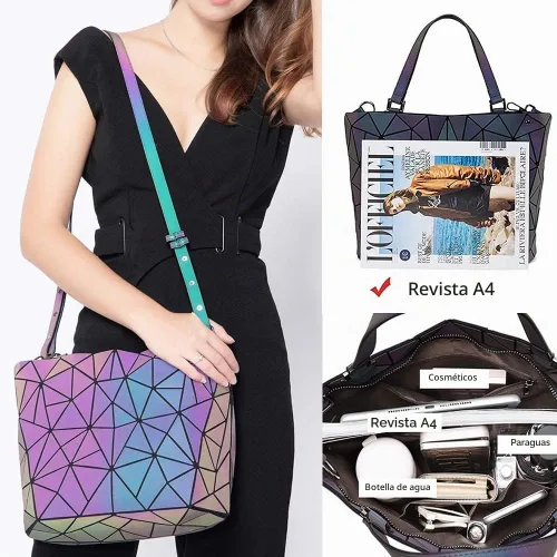 Vista 2 de Handbags Womens Geometric Luminous Purse bags Ladies Top Handle Satchel Bags 1108-5#Luminous