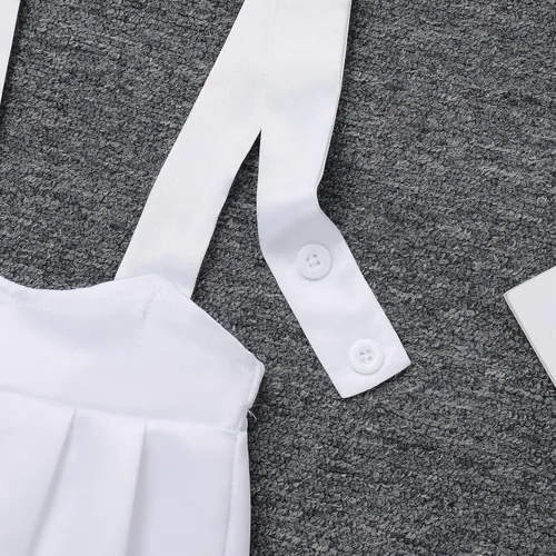 Vista 6 de Conjunto de traje formal para bebés y niños, camiseta de manga corta con lazo, tirantes, pantalones cortos, trajes de esmoquin para boda, ropa