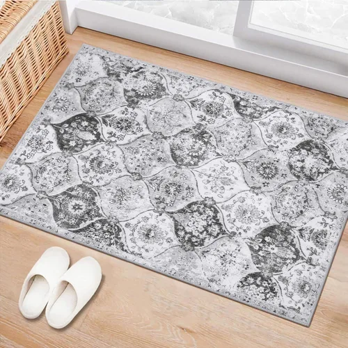 Vista 60 de Lahome - Alfombra marroquí antideslizante y lavable, pequeña alfombra oriental para dormitorio, cocina, entrada, baño, entrada, 61 x 91 cm, crema