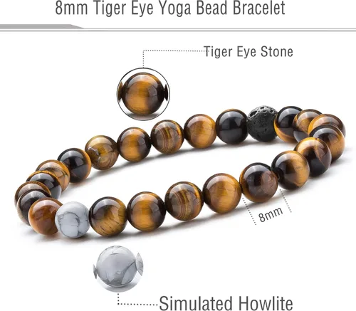 Vista 2 de Hamoery Pulsera elástica con cuentas de piedra de ojo de tigre de 0.315in para hombres y mujeres, pulsera de yoga de piedra natural, Piedra