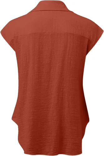 Vista 30 de Ceboyel Camisas para mujer de moda de verano, algodón, lino, manga corta, cuello con botones, blusa casual para mujer 2023