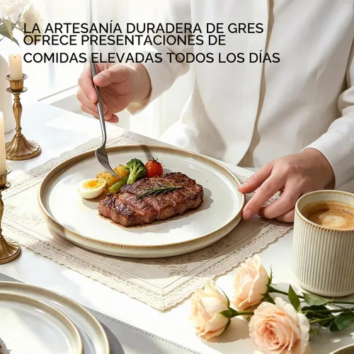 Vista 5 de MONITO Juego de vajilla de cerámica para 6, juego de 18 piezas de platos y cuencos de gres, juego de platos de esmalte reactivo, doble resistente a