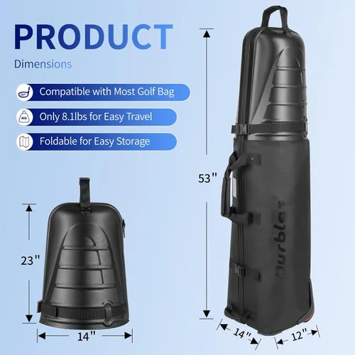 Vista 6 de Bolsa de viaje de golf con parte superior rígida de ABS – Bolsa de golf con tela impermeable 1680D, acolchado de 0.276 in y ruedas – Accesorios