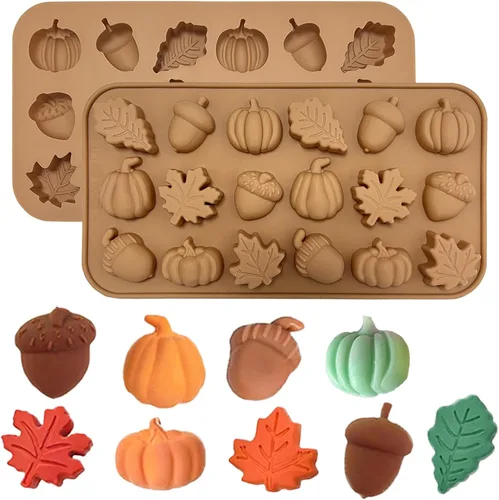 Vista 13 de Paquete de 2 moldes de silicona para pastel de calabaza, moldes de silicona para pastel de calabaza, moldes de chocolate de Acción de Gracias, 12