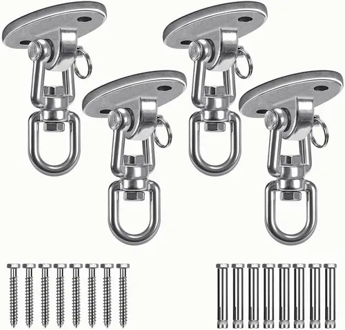 Vista 8 de SELEWARE 2 perchas de acero inoxidable de 180° de capacidad de 2000 libras, ganchos de columpio resistentes para techo de hormigón de madera