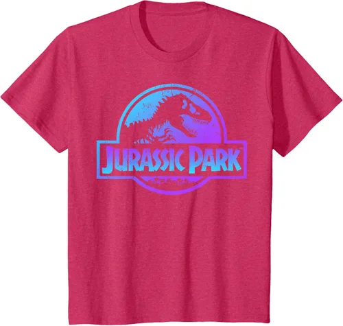 Vista 82 de Jurassic Park Camiseta de manga corta con logotipo Fossil azul y morado Negro