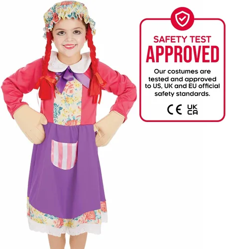 Vista 4 de Disfraz de muñeca de trapo para niñas con patchwork de Ragdoll - rosa medio