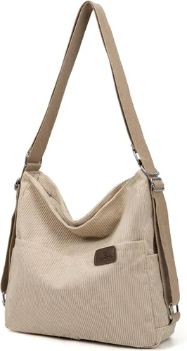 Vista 13 de Mochila Tote Bolso Bandolera de Pana para Mujer, Bolsos de Hombro Convertibles, Bolso de Mano de Diseñador para Universidad, Trabajo