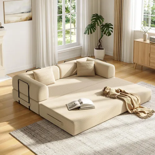 Vista 17 de Sofá Cama Convertible de 59 Pulgadas, Cama de Sofá de Pana Sin Estructura, Sofá Cama Futón Extraíble, Sofá Plegable para Sala de Estar