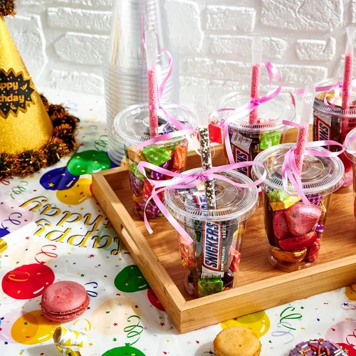 Vista 3 de Lilymicky 200 juegos de vasos de plástico transparente de 10 onzas con tapas planas, vasos desechables de 10 onzas para batidos, Slurpee o cualquier