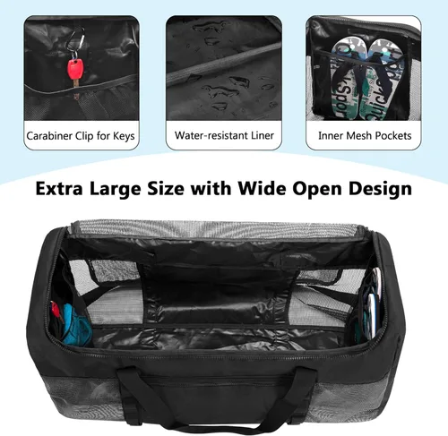 Vista 2 de Fasrom Bolsa de lona XL de malla para equipo de buceo, bolsa deportiva de gran tamaño para esnórquel, natación, artículos de playa y gimnasio