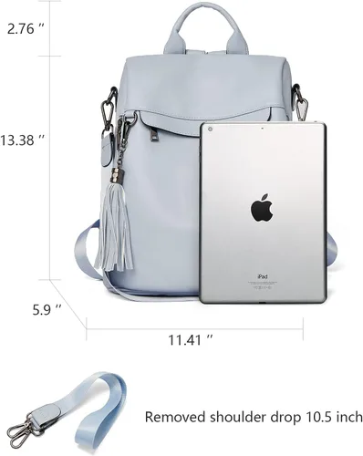 Vista 39 de Bromen - Mochila tipo bolso de mano de piel antirrobo para mujer a la moda, Beige floral, L
