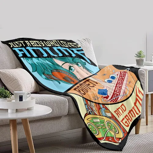 Vista 3 de Manta de Juego para Chicos y Hombres, Solo un Chico que Ama el Anime, Ramen y Mantas de Videojuegos, Manta Suave de Franela, Manta Decorativa Ligera