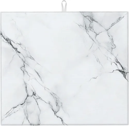 Vista 11 de Tapete de secado de platos de mármol blanco dorado para encimera de cocina, absorbente de 16 x 18 pulgadas, placa de microfibra de vidrio