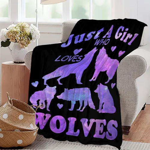 Vista 5 de Manta de lobo rellena con texto en inglés «Just Girl Who Loves Wolves», regalo de felpa para niños y mujeres, manta de forro polar para amantes