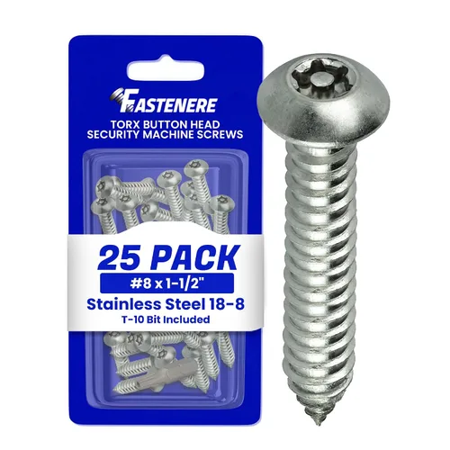 Vista 9 de Fastenere Tornillos de Chapa Metálica de Seguridad Torx - #6 x 1-1/2" (paquete de 25) con cabeza de botón, resistentes a manipulaciones, tornillos