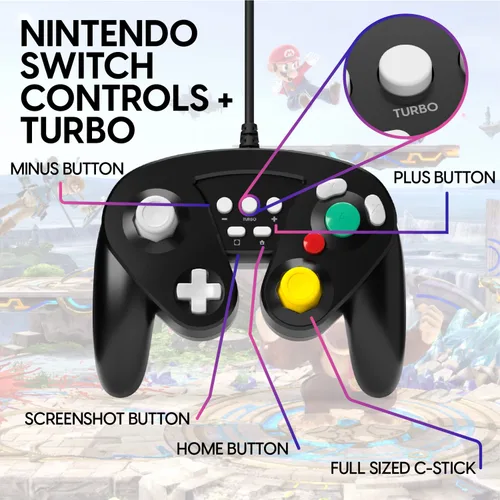 Vista 3 de TALK WORKS Wired GameCube Controller - Gaming Controller Compatible with Nintendo Switch - USB-A Connection - Nintendo Switch Controls And Turbo