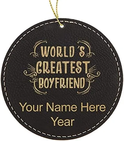 Vista 5 de LaserGram Personalized Christmas Ornament, World's Greatest Boyfriend, Faux Leather, Custom Laser Engraved Gift Idea (Round Shape, Pink)
