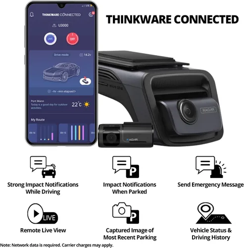 Vista 6 de THINKWARE U3000 4K Dash Cam delantera y trasera 2CH STARVIS 2 Sensor visión nocturna súper visión para cámara de coche 5GHZ WiFi GPS Radar modo
