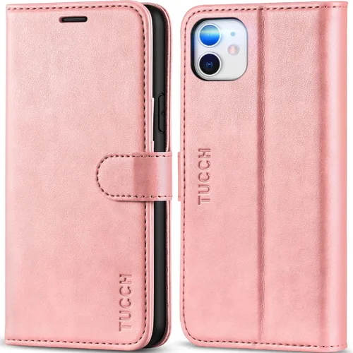 Vista 20 de TUCCH Funda tipo cartera para iPhone 11, [con bloqueo RFID] ranuras para tarjetas, soporte, cierre magnético, funda protectora de piel sintética