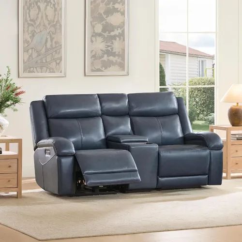 Vista 24 de Watson & Whitely Sofá reclinable eléctrico de piel auténtica, sofás reclinables de pared de 3 plazas con consola de almacenamiento, reposacabezas