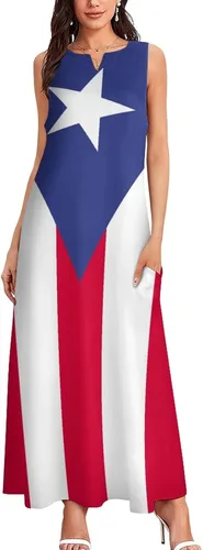 Vista 3 de Vestido largo con bandera de Puerto Rico para mujer, vestido suelto casual de verano, vestido largo de manga corta para niñas, faldas de moda