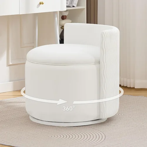 Vista 21 de WUTUTUEE Silla grande de terciopelo con almacenamiento, silla de maquillaje giratoria de 360° con respaldo ondulado, taburete pequeño sin montaje
