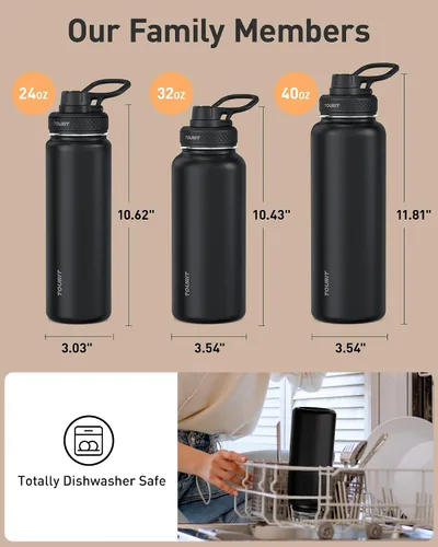 Vista 6 de TOURIT Botella de agua aislada de 24 onzas, botellas de agua de acero inoxidable con asa, botella de agua deportiva al vacío de doble pared, sin