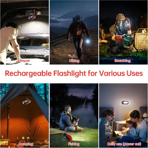 Vista 6 de Luz de trabajo magnética recargable, luz de trabajo LED de 400 lm con reflector y proyector COB, 5 modos, tiempo de ejecución de 3 a 7 horas