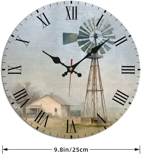 Vista 4 de Windmill House Wooden Wall Clock with Roman Numerals for Retro Decor 25 * 25cm