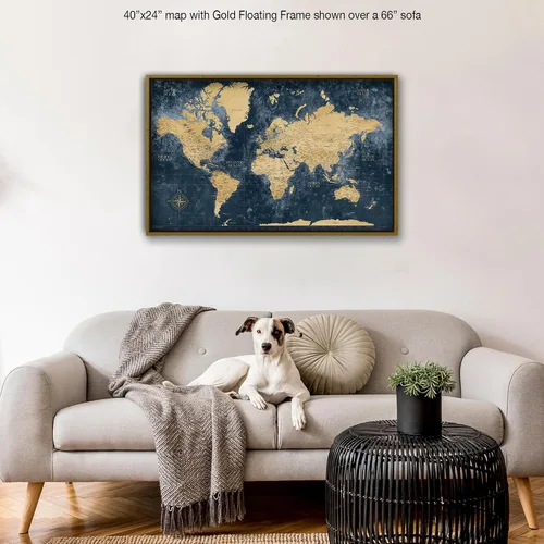 Vista 6 de HolyCowCanvas Mapa de Viaje Mundial Dorado y Azul Marino con Alfileres, Tablero de Mapa Mundial con Alfileres para Rastrear Lugares Visitados