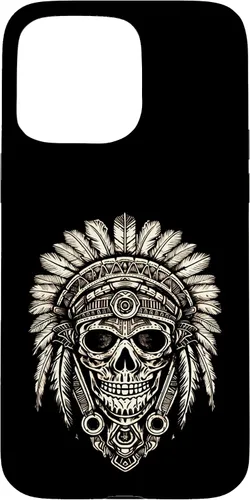 Vista 28 de iPhone 16 Skull, sombrero jefe nativo, capó de guerra, indios, caso del tocado